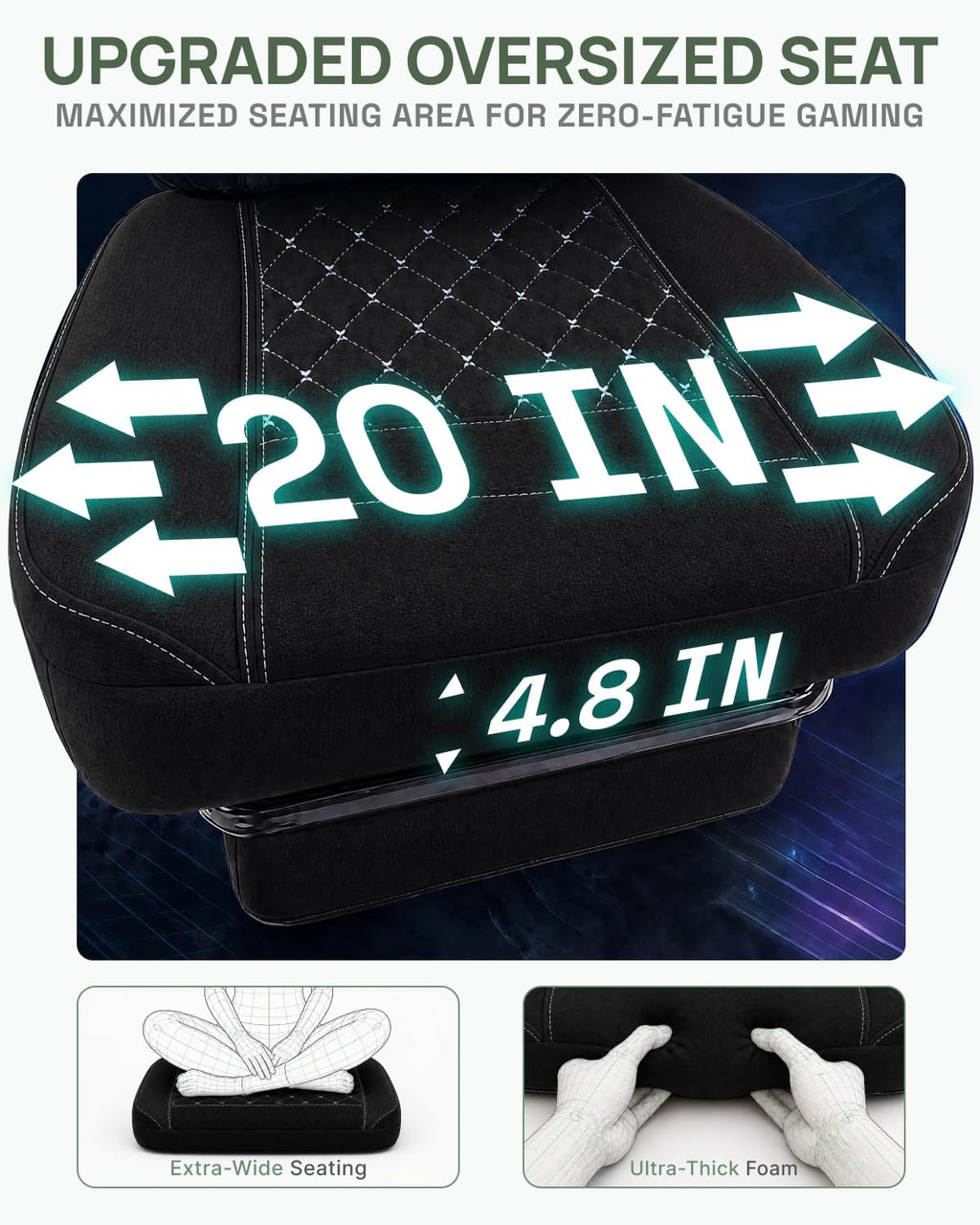 Dowinx Gaming Chair Breathable Fabric Game Chair with Gel Pad and Storage Bag, Comfortable Gamer Chair with Pocket Spring Cushion, Ergonomic Computer Chair with Footrest, Black