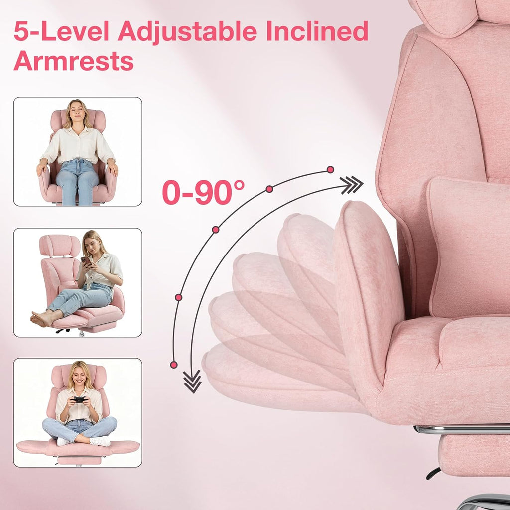 HOFFREE Criss Cross Chair with Wheels Ergonomic Office Chair with Reversible Armrest Wide Seat Comfy Desk Chair with Foot Rest for Gaming,Reading,Working(Pink)