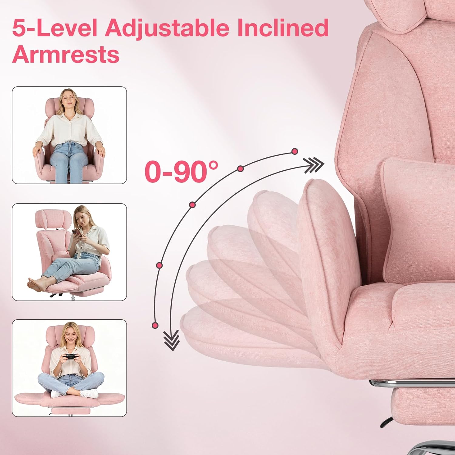 HOFFREE Criss Cross Chair with Wheels Ergonomic Office Chair with Reversible Armrest Wide Seat Comfy Desk Chair with Foot Rest for Gaming,Reading,Working(Pink)