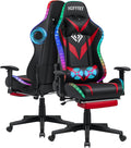 HOFFREE Gaming Chair with Bluetooth Speakers and Led Lights Massage Video Game Chair with Footrest Reclining High Back Computer Gamer Chair Red and Black