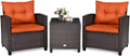 KOTEK 3 Piece Patio Furniture Set, Outdoor Conversation Set with Washable Cushions & Tempered Glass Tabletop, PE Rattan Wicker Bistro Set for Porch, Garden, Balcony (Orange)