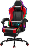 Gaming Chair with RGB, Computer Gaming Chairs with LED Lights and Footrest for Home, Office, Red and Black