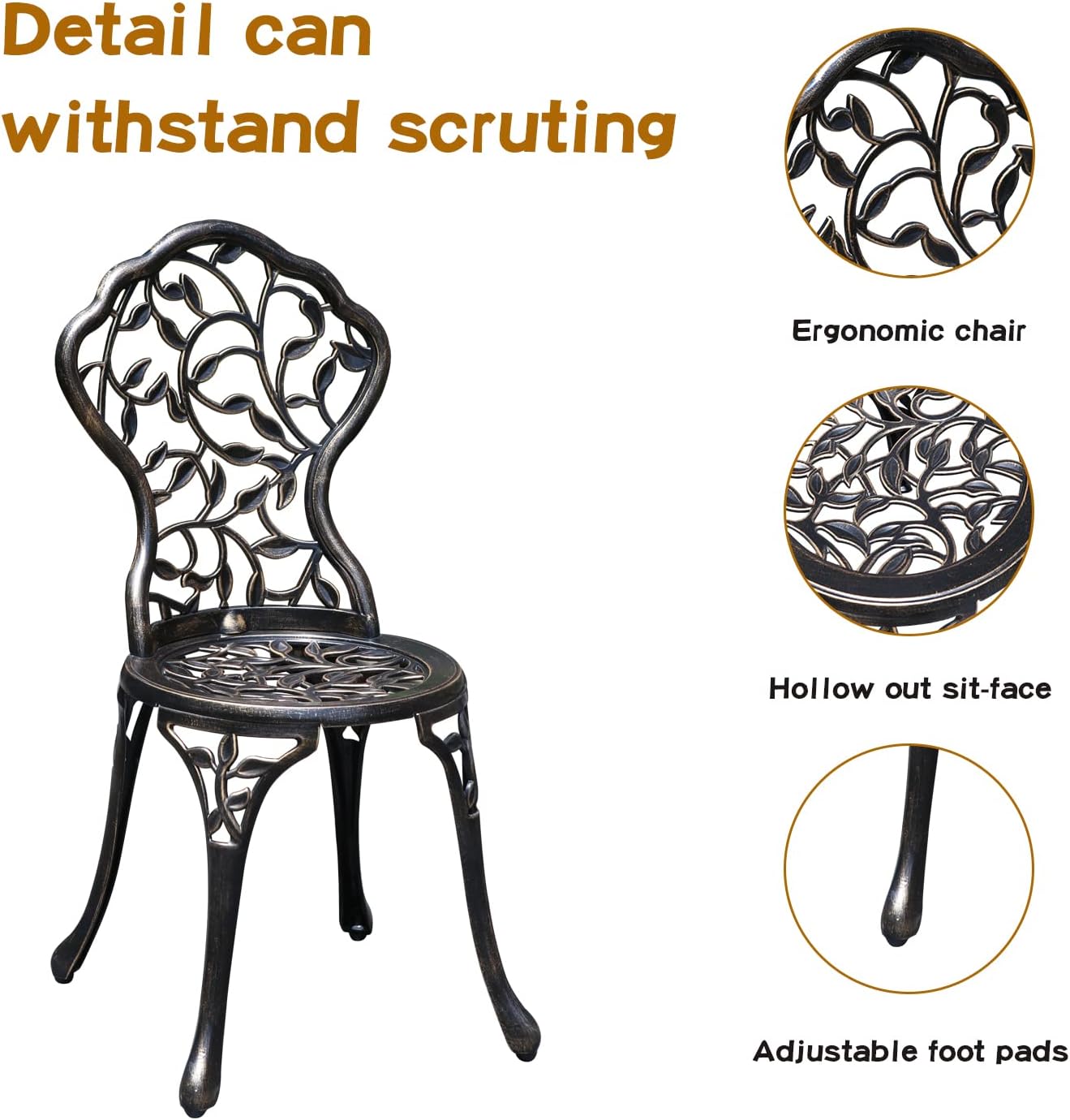 YKSY&YKSY Patio Bistro Set.Rust-Resistant Cast Aluminum Bistro Table Set with Umbrella Hole for Backyard (Leaf DESIGNCOPPER)