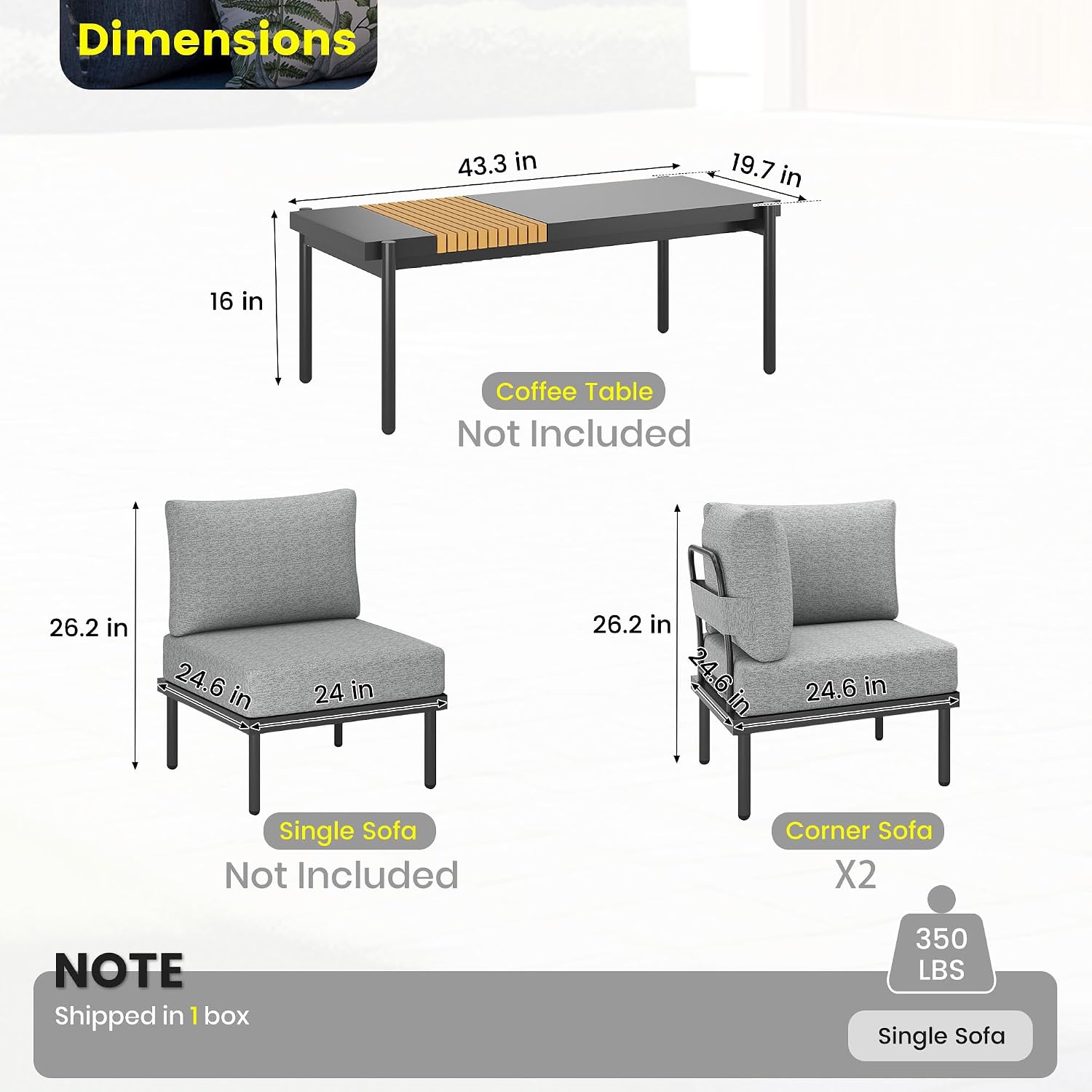 Sundale Outdoor 2 Pieces Metal Patio Furniture Set, Outdoor Sectional Sofa w/6 Inch Olefin Cushion, Modern Outdoor Conversation Sets for Porch, Balcony