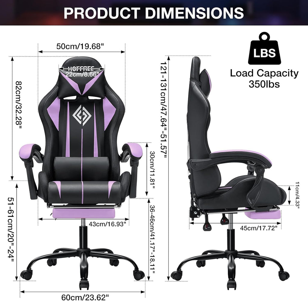 HOFFREE Gaming Chair with LED RGB Lights and Massage Ergonomic Computer Chair with Footrest High Back Video Game Chair with Adjustable Lumbar Support Linkage Armrest Purple and Black