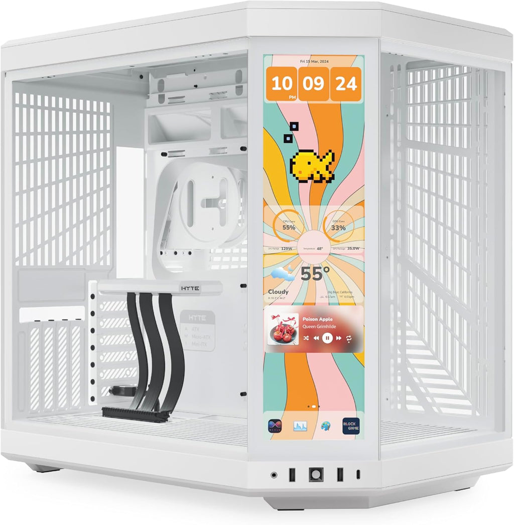Hyte Y70 Touch Infinite Dual Chamber ATX Mid Tower Modern Aesthetic Case with Integrated 2.5K LCD Touchscreen - Snow White