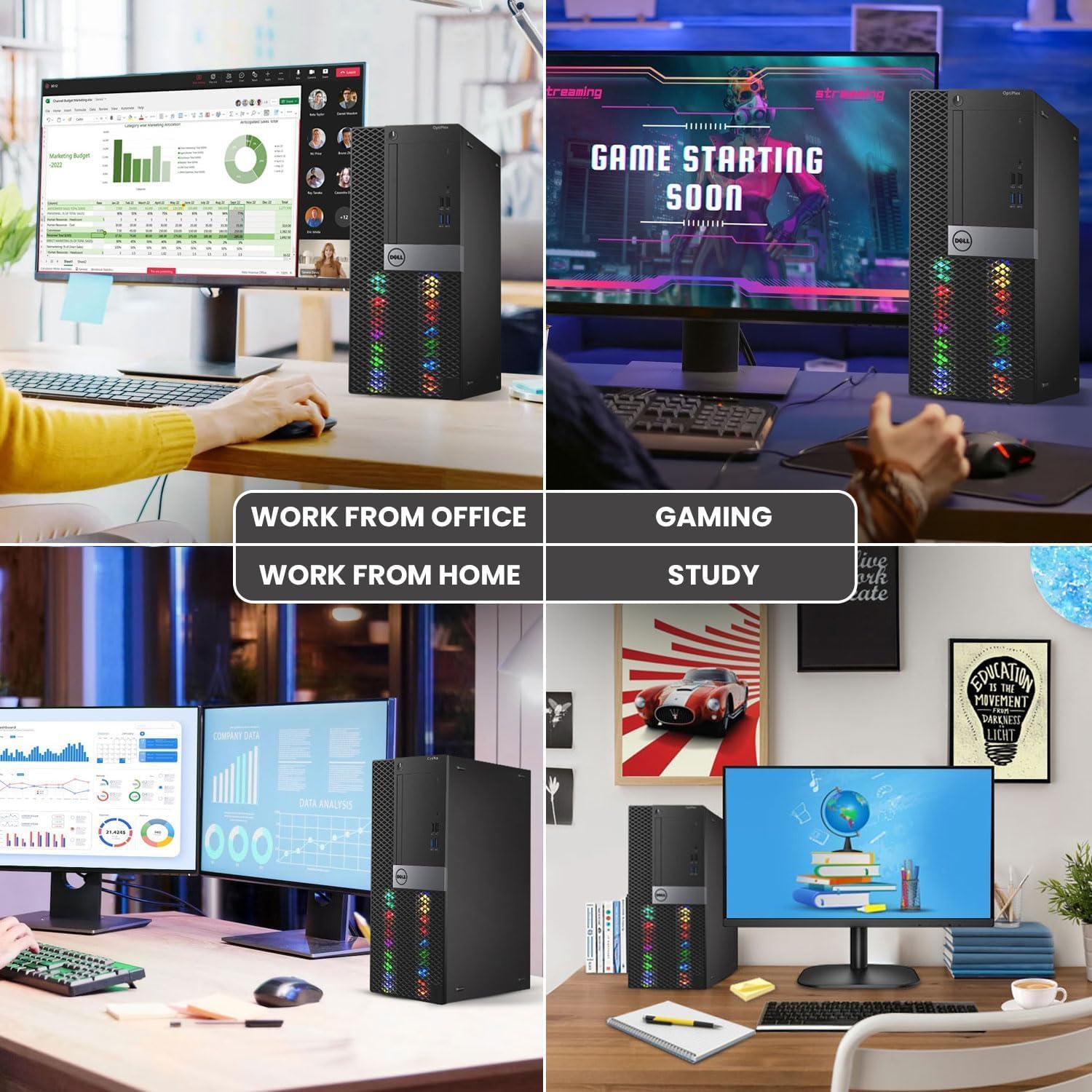 Dell RGB Gaming Tower Computer, Intel Core i7 6th Gen, GeForce GTX 1050 Ti 4G, 16GB RAM, 512GB SSD, Prebuilt Gaming Desktop PC with Built-in WiFi & RGB Set, Windows 11 Pro (Renewed)