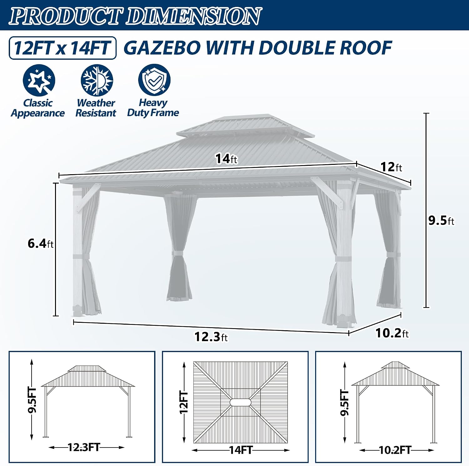 COVERONICS 12'x16' Outdoor Wood Gazebo - Hardtop Wooden Gazebo with Galvanized Steel Roof, Heavy-Duty Pavilion with Netting & Curtains for Garden, Poolside, Deck, Backyard