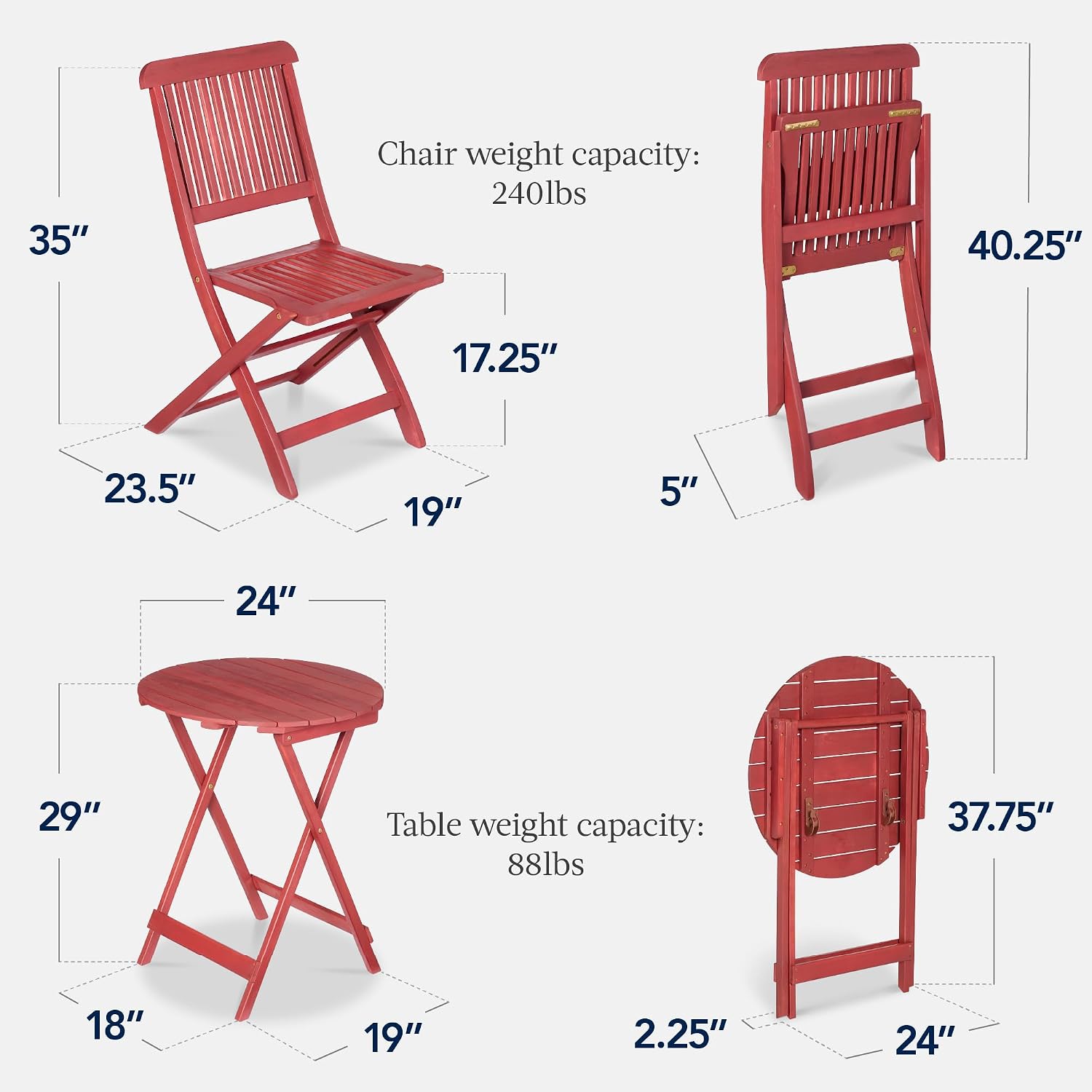 Best Choice Products 3-Piece Acacia Wood Bistro Set, Folding Patio Furniture for Backyard, Balcony, Deck w/ 2 Chairs, Round Coffee Table, Teak Finish - Ruby