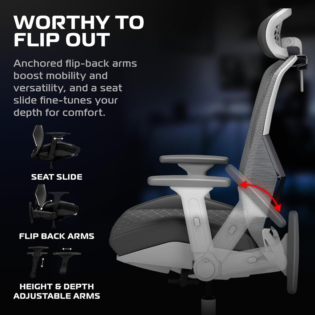 RESPAWN SPIRE Ergonomic Office Chair with Lumbar Support, Headrest, Adjustable Arms and Cooling Gel Seat Cushion, Comfy Breathable Mesh Seat for Home Office, High Back Reclining Gaming Chair - White