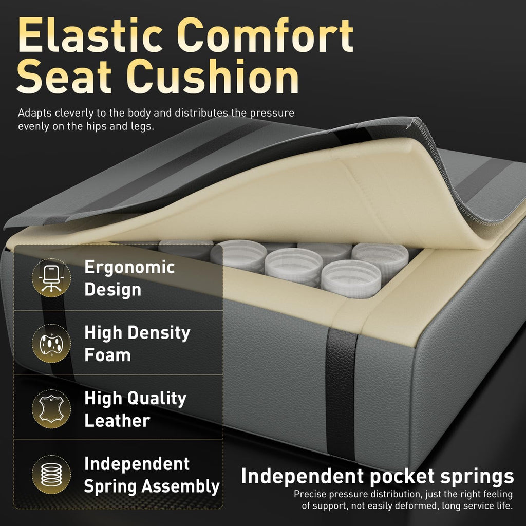 HLDIRECT Gaming Chair, Ergonomic Video Game Seat with 360° Swivel & Lumbar Massage, Computer Chair PU Leather Cushion for Adults Home/Office Use (Black & Grey)