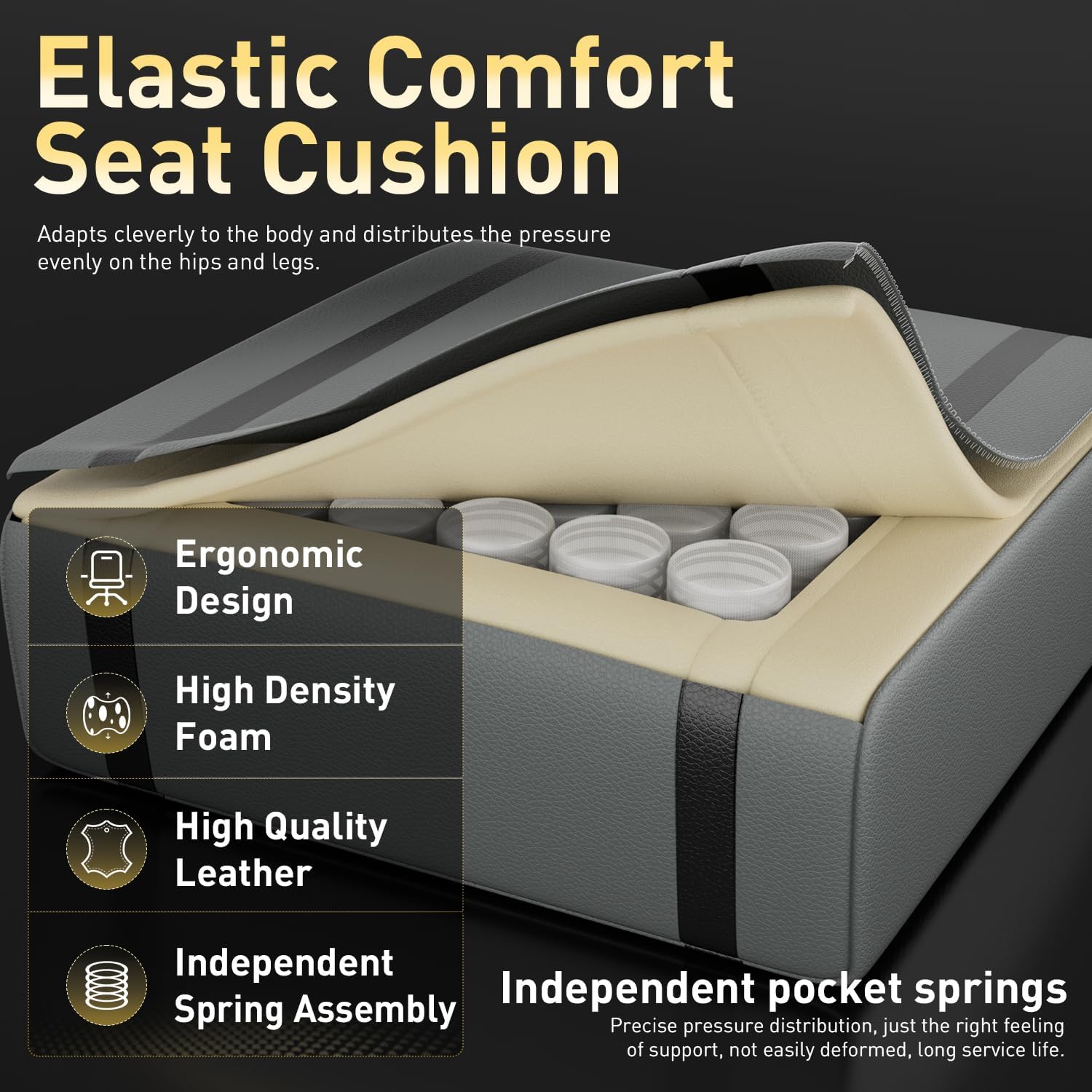 HLDIRECT Gaming Chair, Ergonomic Video Game Seat with 360° Swivel & Lumbar Massage, Computer Chair PU Leather Cushion for Adults Home/Office Use (Black & Grey)