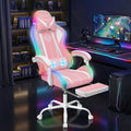 RGB Gaming Chair with Massage and LED Lights Ergonomic Computer Chair with Footrest High Back Reclining Video Game Chair with Adjustable Lumbar Support Light Pink and White