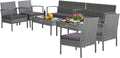 Tangkula 8 Piece Patio Furniture Set, Patiojoy Outdoor Wicker Conversation with Soft Cushion, Glass Tabletop, Solid Steel Frame, Sectional Sofa for Backyard, Poolside, Balcony