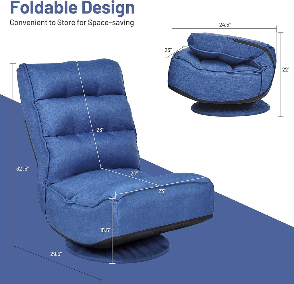 Giantex 360 Degree Swivel Gaming Chair, 6 Position Adjustable Folding Floor Chair, 300lb Spring Support, Comfortable Padded Backrest, Lazy Sofa Chair Game Rocker for Teens Adults (Navy Blue)