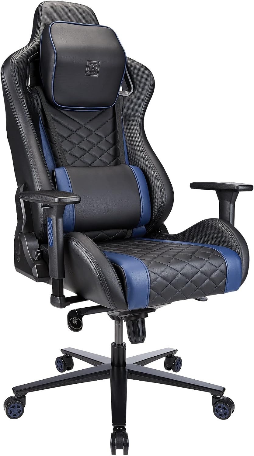 Realspace RS Gaming™ Davanti Vegan Leather High-Back Gaming Office Chair, Black/Blue, BIFMA Compliant
