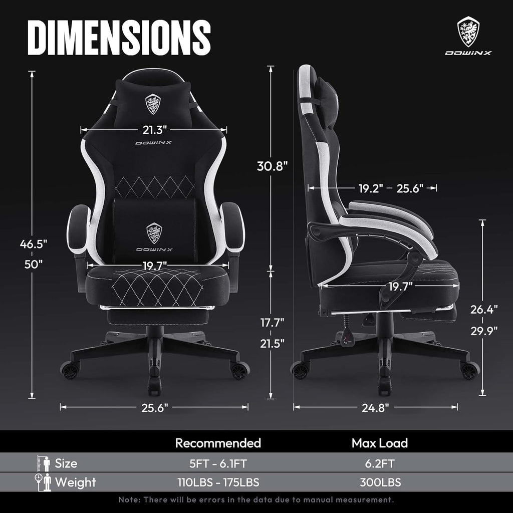 Dowinx Fabric Gaming Chair, Computer Office Chair with Pocket Spring Cushions and Lumbar Support, Ergonomic Massage Gaming Chairs with Footrest for Big and Tall, Black