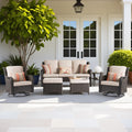 ovios 6-Pieces Patio Furniture Set, Outdoor Wicker Sofa Couch with Swivel Glider Chairs Comfy Cushions, High Back Modern Conversation Set, Brown Rattan, Beige