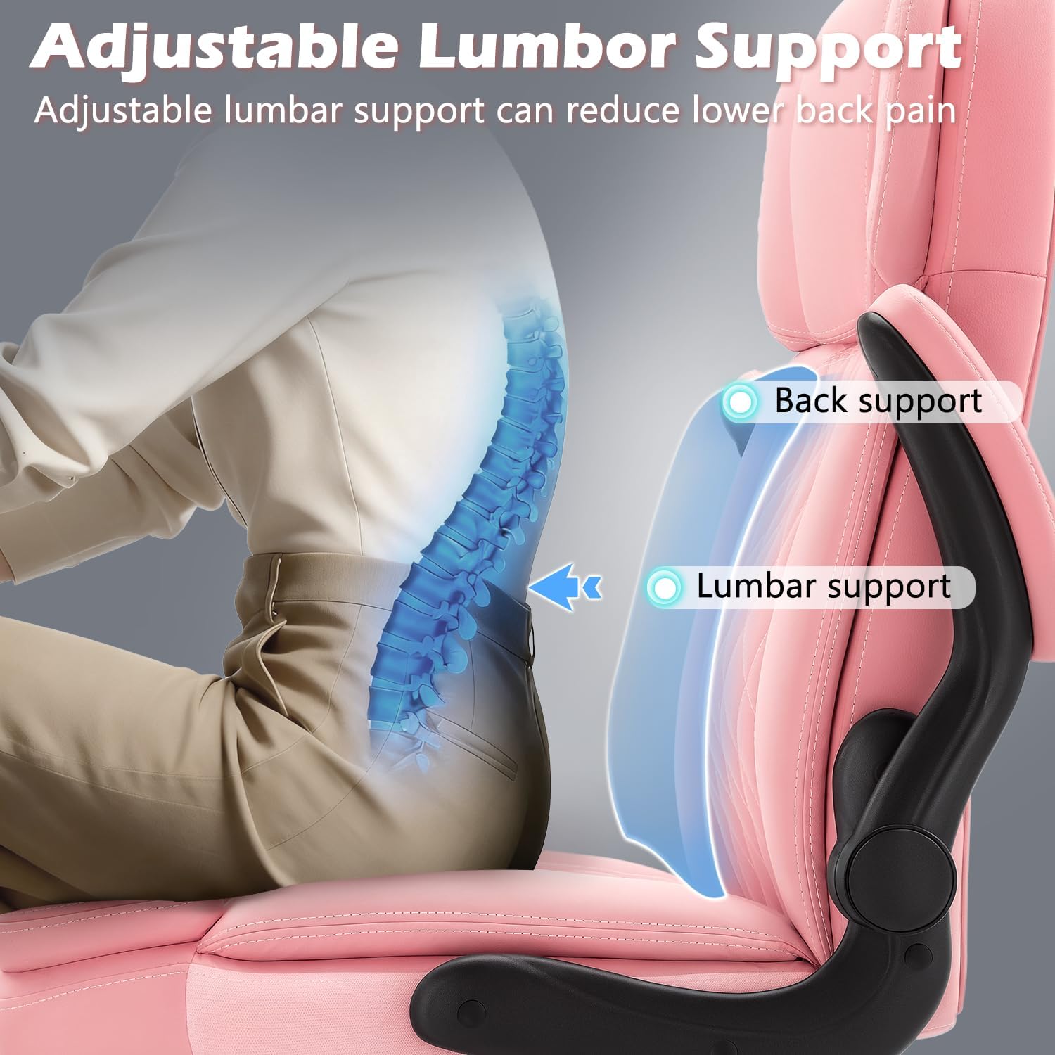 450 LBS Big and Tall Executive Office Chair with Flip up Arm, Heavy Duty Leather Computer Desk Chair,Comfortable High Back Swivel Home Office Chair with Rolling for Adults (Pink)
