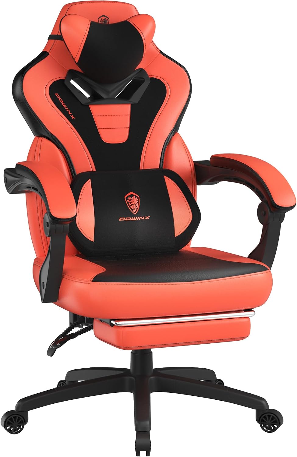 Dowinx Gaming Chair with Footrest, Gaming Chair for Heavy People, Gamer Chair for Adult with Massage, Computer Game Chair with PU, PC Game Chair (Red)