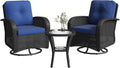 Aoxun 3 Pieces Patio Furniture Set, Patio Swivel Rocker Chairs Set of 2, Wicker Outdoor Bistro Set with Rocking Chair, Thickened Cushions and Table for Porch (Navy Blue)