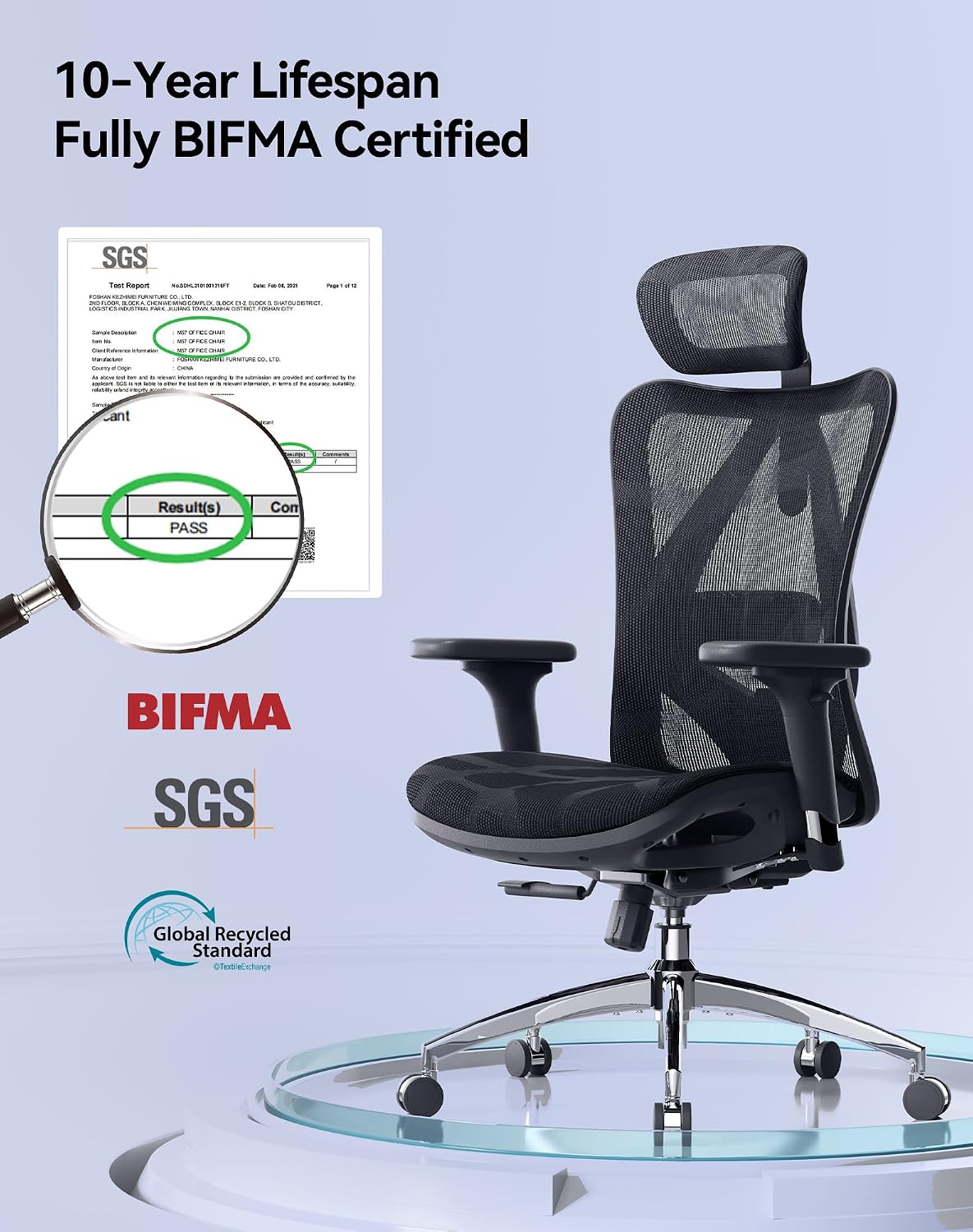 SIHOO M57 Ergonomic Mesh Office Chair, High Back Home Desk Chair with 3D Armrests, Lumbar Support and Adjustable Headrest, Comfortable Computer Chair, Big & Tall Office Chair Hold 330 LBS-Black