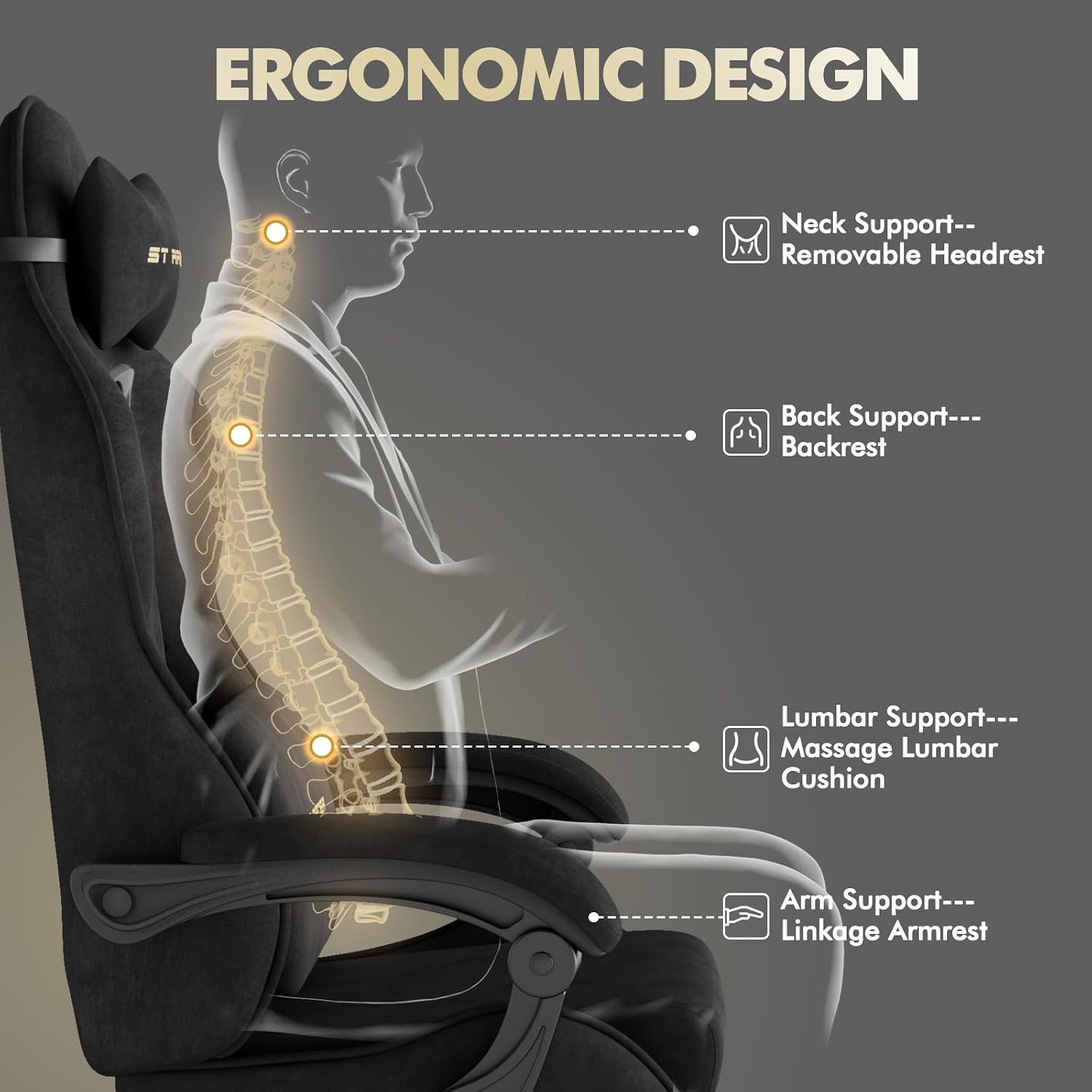 Huracan Velvet Fabric Racing Gaming Chair for Adults - Ergonomic Gamer Chair with Massage Lumbar, Footrest & Spring Cushion | Home Office/Video Game Chair, Black