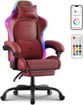 GTPLAYER Gaming Chair, Computer Chair with RGB LED Lights, High Back Ergonomic Chair for Adults with Footrest, Reclining Office Chairs, Linkage Armrest, Wine Red
