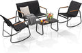 YITAHOME 4 Pieces Patio Furniture Set, Outdoor Textilene Conversation Sets Rocking Bistro Chairs, Loveseat and Glass Table for Living Room Lawn Garden Balcony Poolside Backyard (Black)