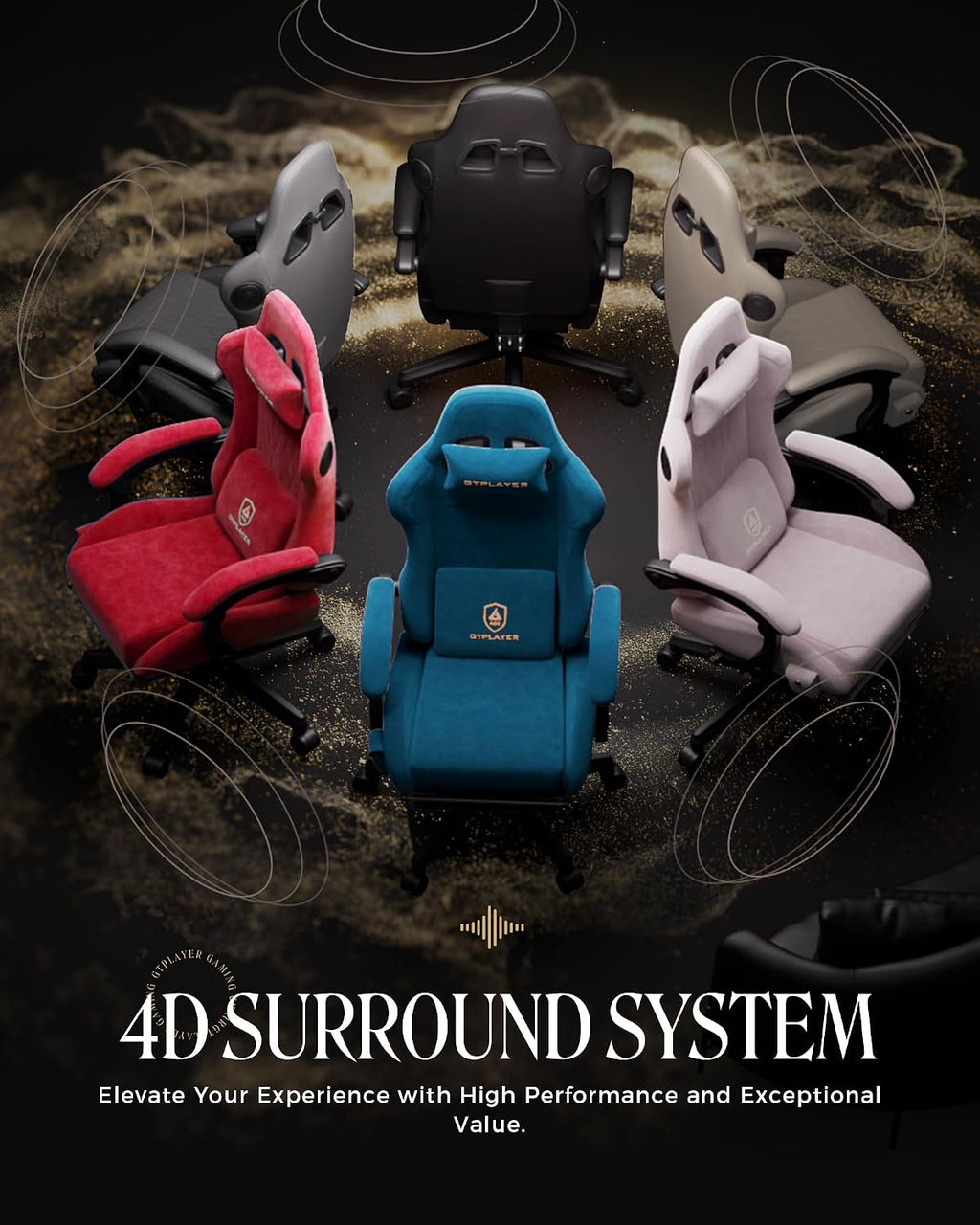 GTPLAYER Gaming Chair with Speakers, Video Game Chairs with Footrest, PC Gamer Chairs for Adults - Padded High Back Ergonomic Reclining Silla Gamer, Linkage Armrest, Ace Pro, Blue (Velvet)