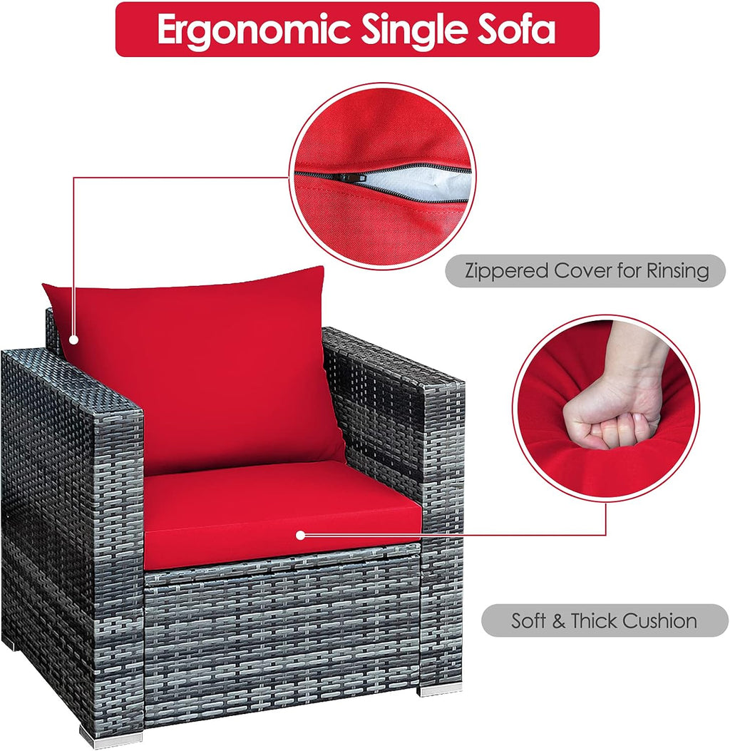 HAPPYGRILL 3-Piece Patio Conversation Set Outdoor Rattan Wicker Sofa Set with Coffee Table Patio Furniture Set with Soft Cushions for Balcony Porch Backyard Garden