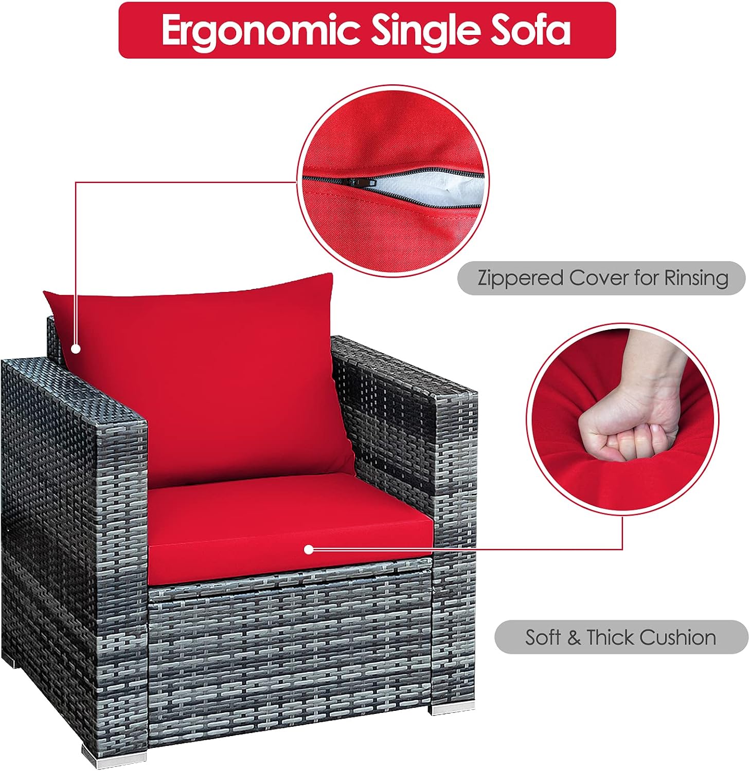 HAPPYGRILL 3-Piece Patio Conversation Set Outdoor Rattan Wicker Sofa Set with Coffee Table Patio Furniture Set with Soft Cushions for Balcony Porch Backyard Garden