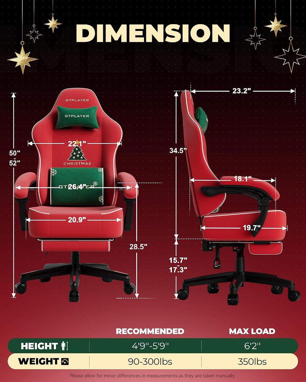 GTPLAYER Gaming Chair for Adults, Ergonomic Video Game Chairs, Footrest & Linkage Armrest, Reclining High Back Silla Gamer with Wider Seat for Home Office, Ace Pro, Christmas(Velvet)