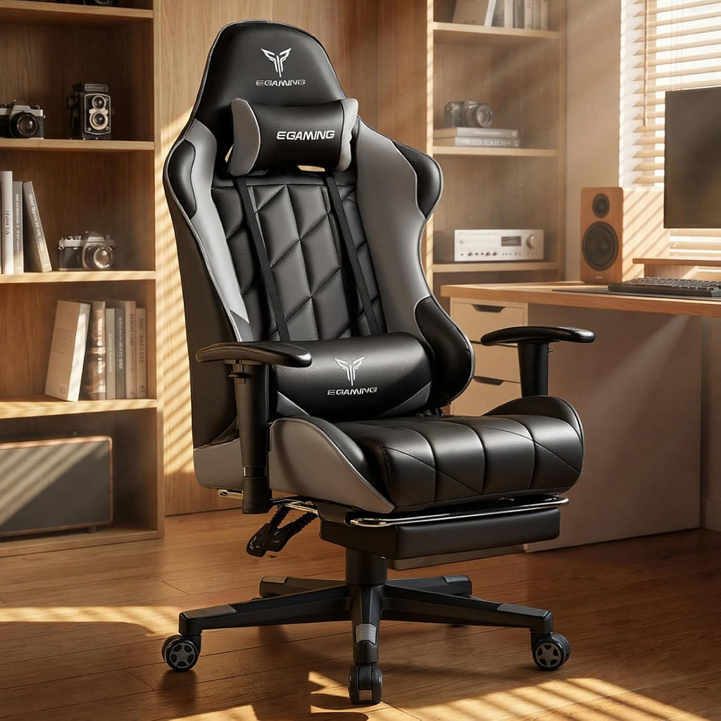 GTPLAYER Gaming Chair, Big and Tall Video Game Chair with High Back PU Leather, Home Office Ergonomic Computer Chair with Footrest, Adjustable Height, 360° Swivel Wheels for Adults and Teens