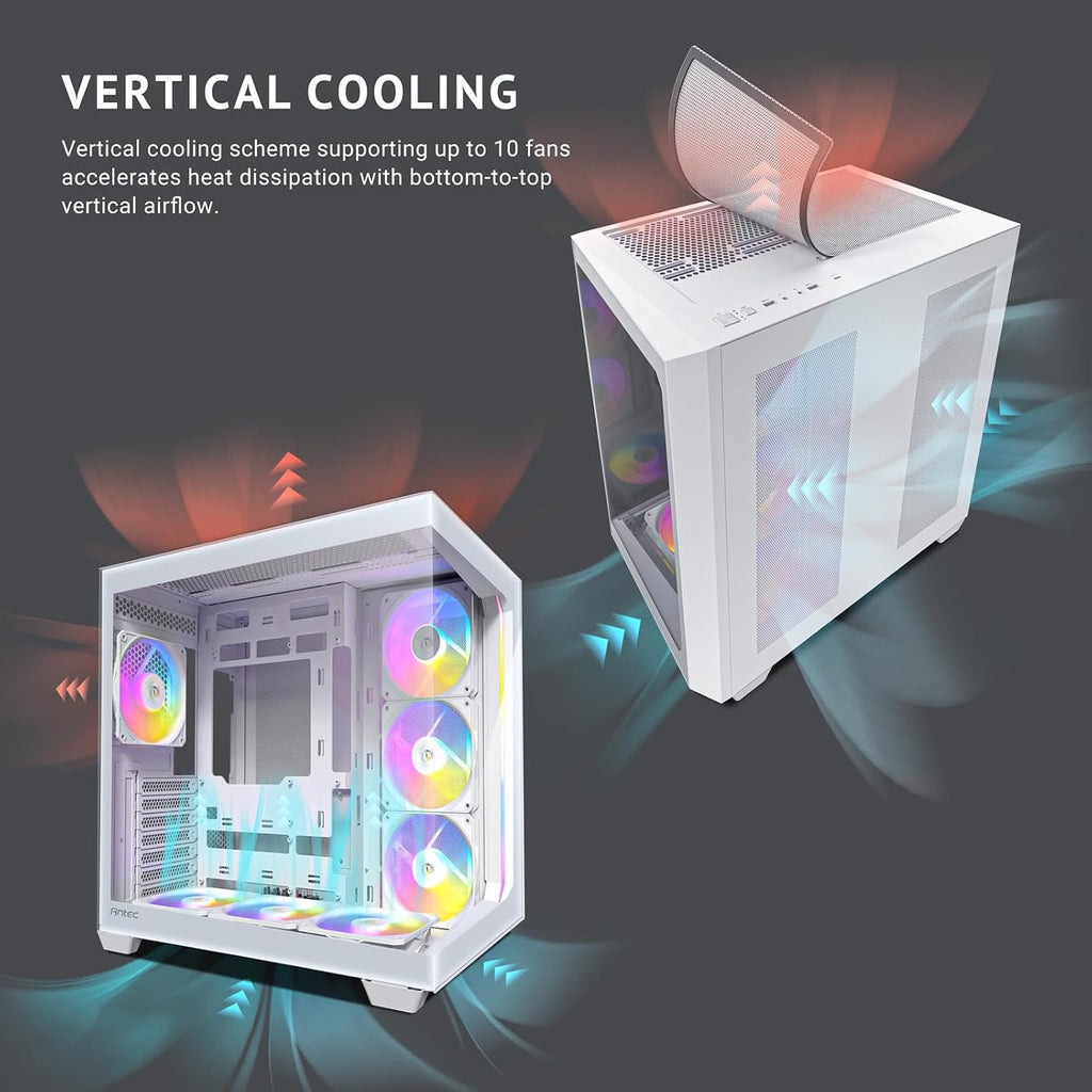 Antec C5 ARGB White, Mid-Tower ATX PC Case, Seamless Tempered Glass Front & Side Panels, 7×120mm ARGB PWM Fans Included, Supports Up to 10 Fans, 360mm Radiator Support, Type-C 3.2 Gen 2