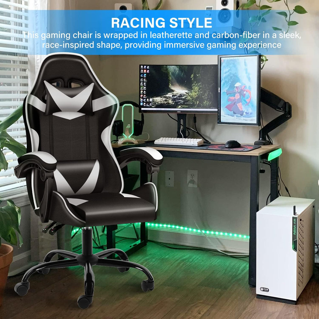Simple Deluxe Gaming Chair, Big and Tall Gamer Chair, Racing Style Adjustable Swivel Office Chair, Ergonomic Video Game Chairs with Headrest and Lumbar Support