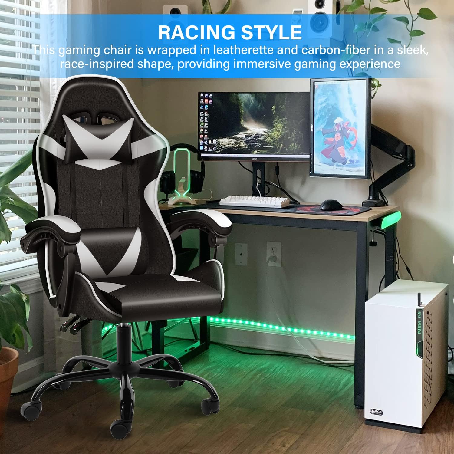 Simple Deluxe Gaming Chair, Big and Tall Gamer Chair, Racing Style Adjustable Swivel Office Chair, Ergonomic Video Game Chairs with Headrest and Lumbar Support