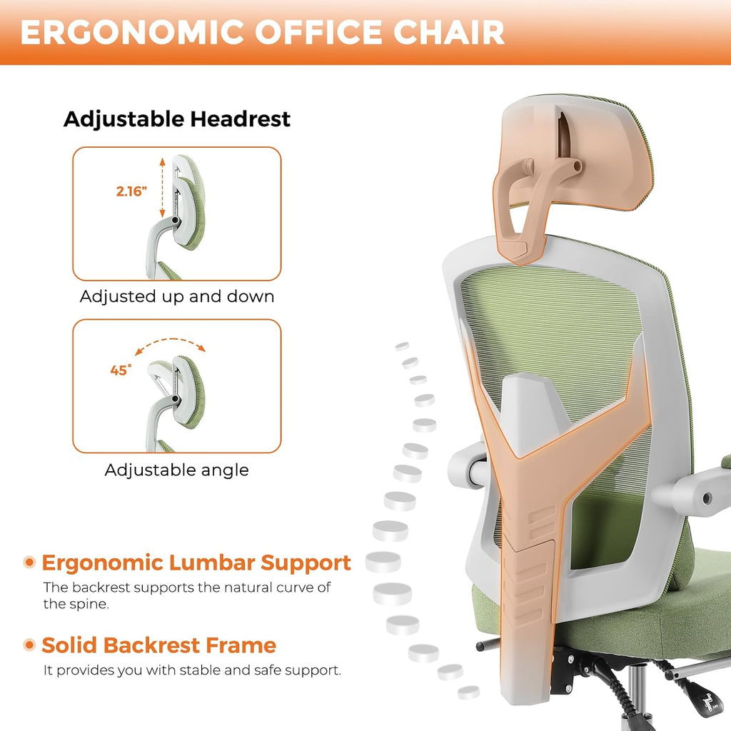 Sweetcrispy Office Computer Desk Chair Set of 2, Ergonomic High-Back Mesh Rolling Work Swivel Chairs with Wheels, Comfortable Lumbar Support, Comfy Arms for Home, Bedroom, Study, Student, Green