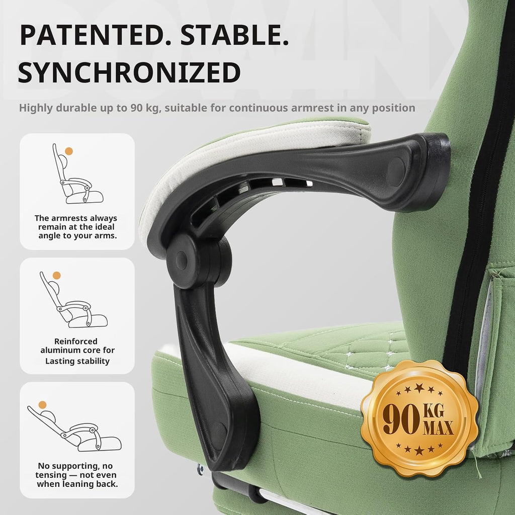 Dowinx Gaming Chair Breathable Fabric Game Chair with Gel Pad and Storage Bag, Comfortable Gamer Chair with Pocket Spring Cushion,Ergonomic Computer Chair with Footrest,Green