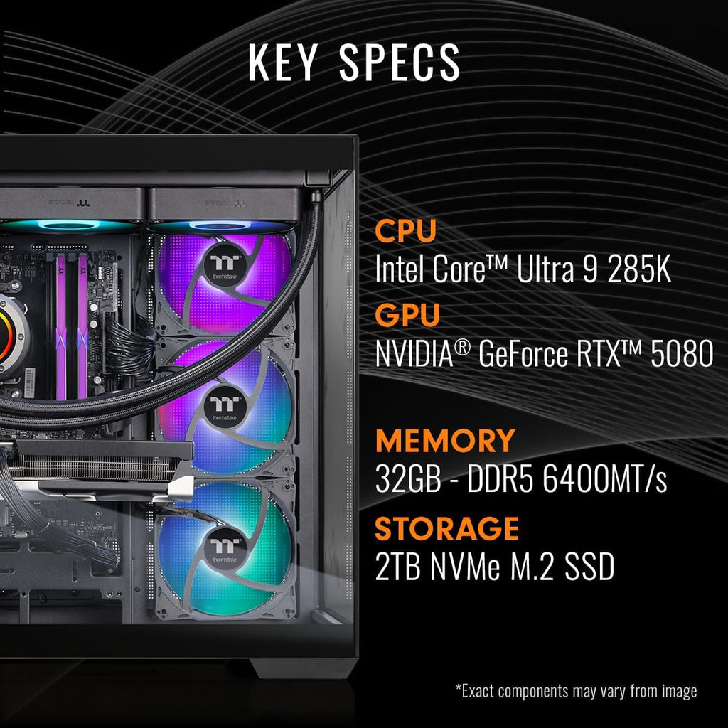 Thermaltake LCGS View u2880-380 Gaming Desktop (Intel® Core™ Ultra 9 285K, ToughRam 32GB DDR5 6400MT/s RGB Memory, NVIDIA® GeForce RTX™ 5080, 2TB NVMe M.2, WiFi, Windows 11) V38B-Z890-580-LCS