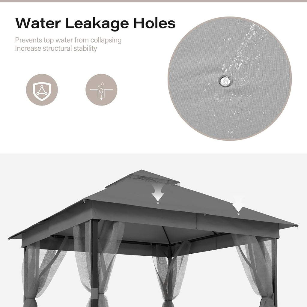 LAUSAINT HOME 10' X 10' Waterproof Patio Gazebo with Mosquito Netting, Double Roof Outdoor Gazebo Pavilion Shelter for Backyard, Garden, Lawn, Wedding (Grey)