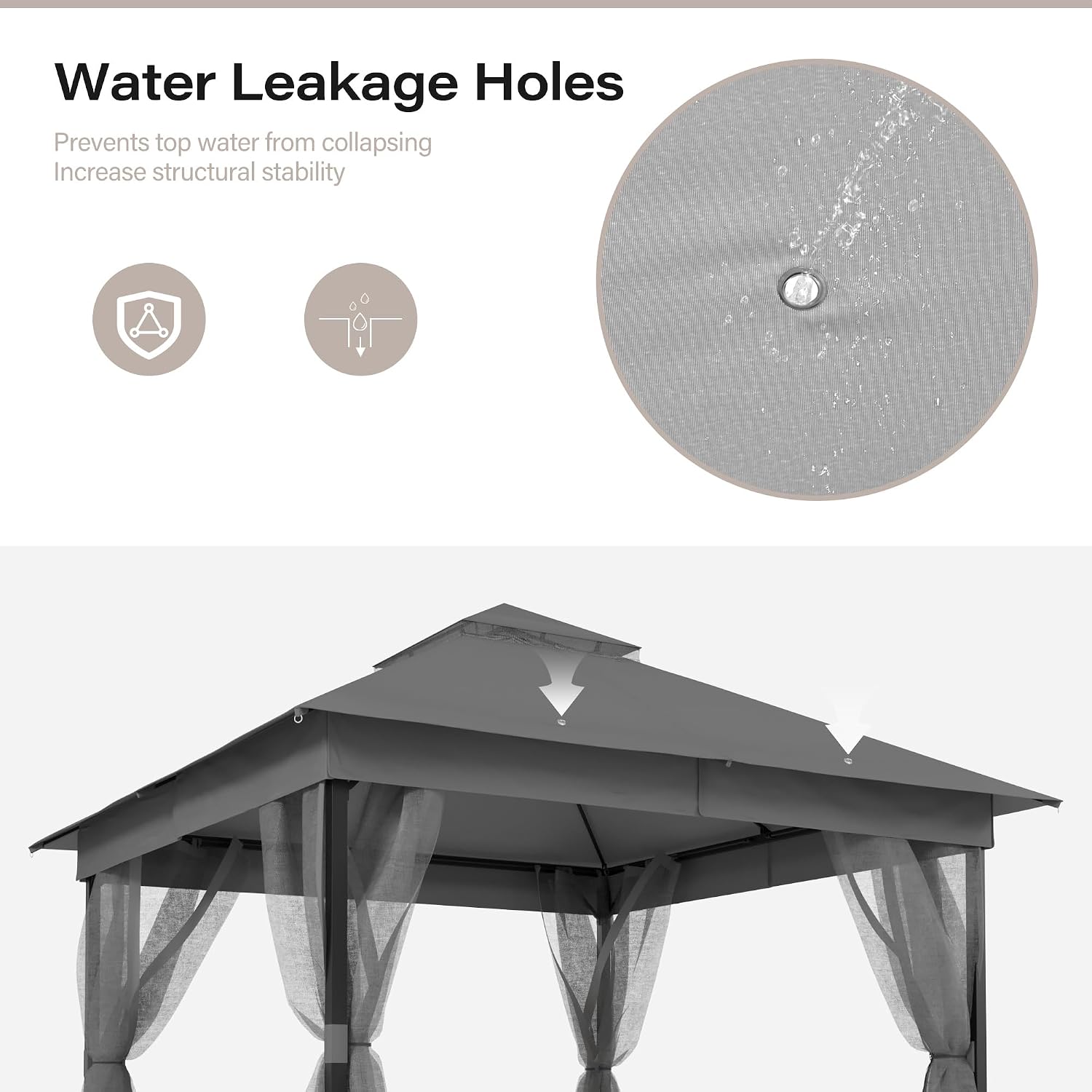 LAUSAINT HOME 10' X 10' Waterproof Patio Gazebo with Mosquito Netting, Double Roof Outdoor Gazebo Pavilion Shelter for Backyard, Garden, Lawn, Wedding (Grey)