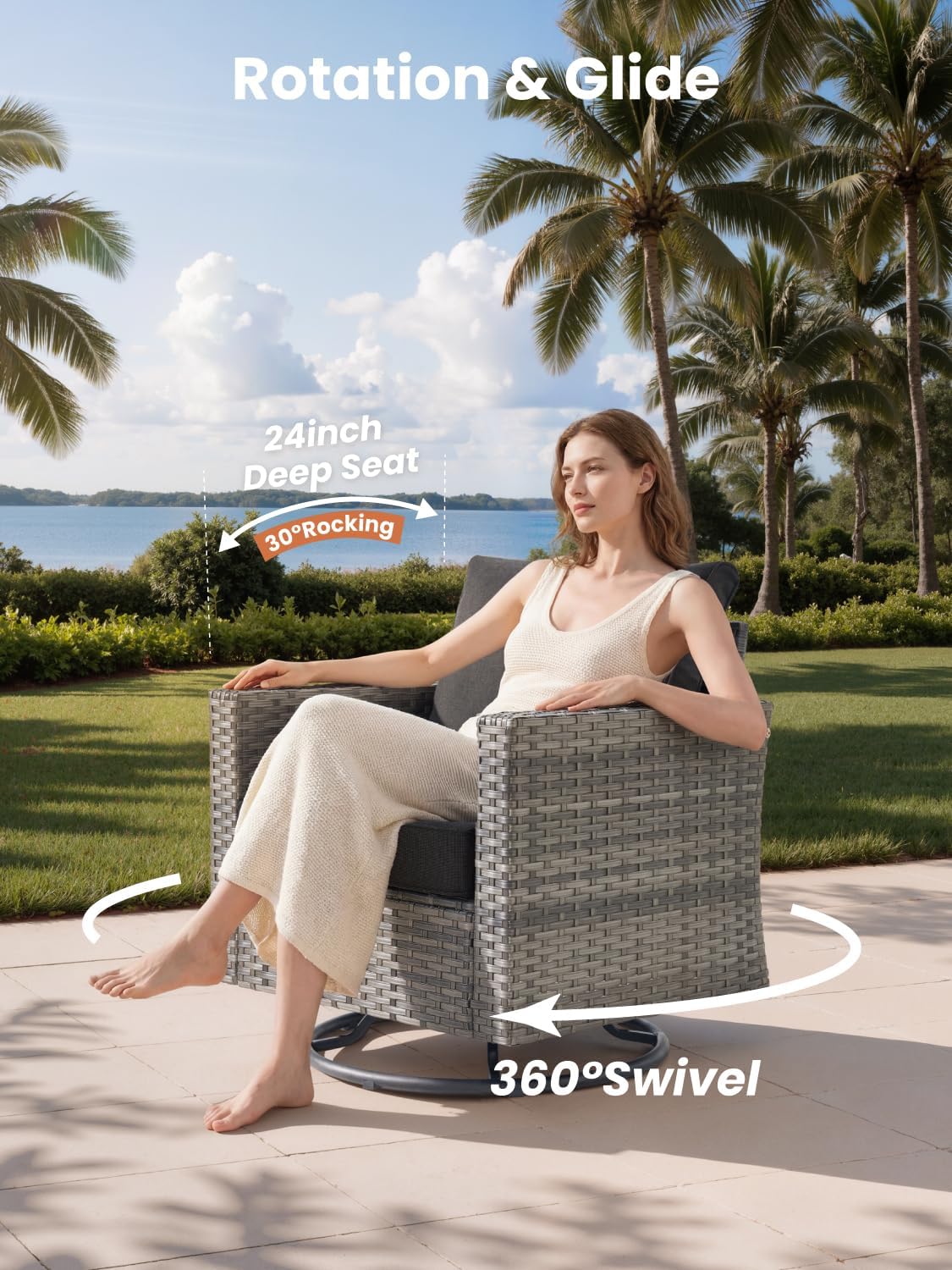 ovios Outdoor 10 Piece Coversation Set with Swivel Rocking Chair,Sectional Patio Furniture Set with All-Weather Wicker Sofa,Modern Outside Couch for Balcony Backyard Pool, Black