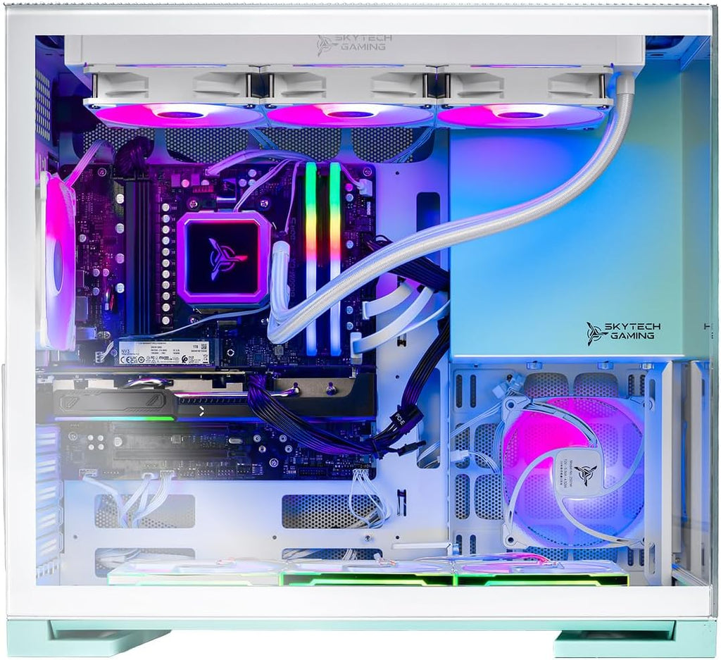 Skytech Gaming Aqua Desktop PC, Intel Ultra 7 265K 3.9 GHz(5.4 GHz Turbo), NVIDIA RTX 5060 Ti 16GB, 1TB NVMe SSD, 32GB DDR5 RAM 5200 RGB, 850W Gold ATX 3 PSU, 360mm ARGB AIO, Wi-Fi, Win 11