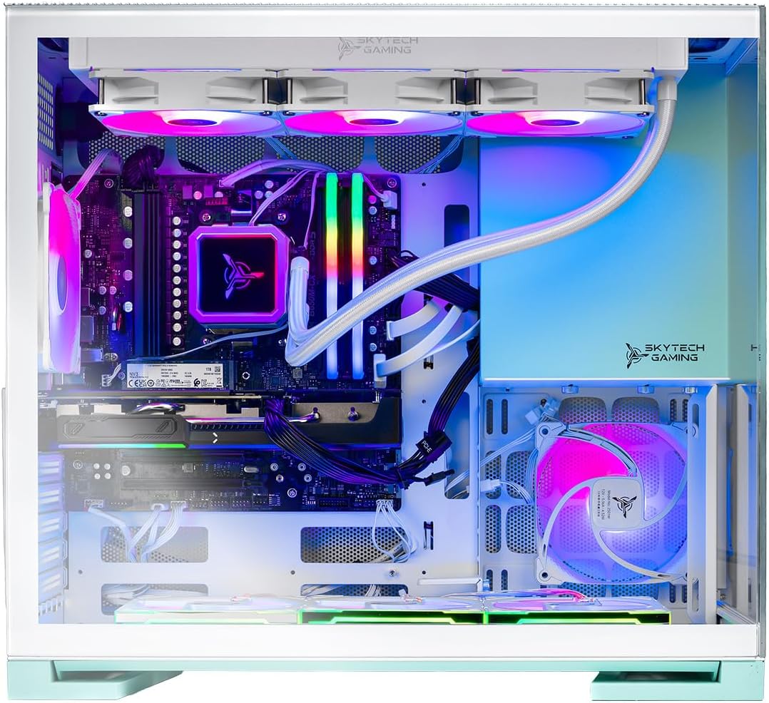 Skytech Gaming Aqua Desktop PC, Intel Ultra 7 265K 3.9 GHz(5.4 GHz Turbo), NVIDIA RTX 5060, 1TB NVMe SSD, 32GB DDR5 RAM 5200 RGB, 850W Gold ATX 3 PSU, 360mm ARGB AIO, Wi-Fi, Win 11