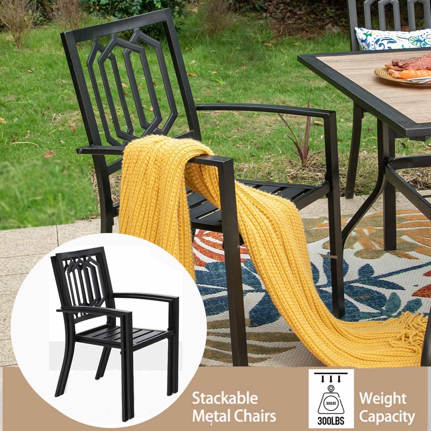 MFSTUDIO Outdoor Dining Set for 4, Round Patio Table and Chairs Set with Umbrella Hole, 5 Piece Patio Furniture Set for Deck, Backyard, Poolside & Garden