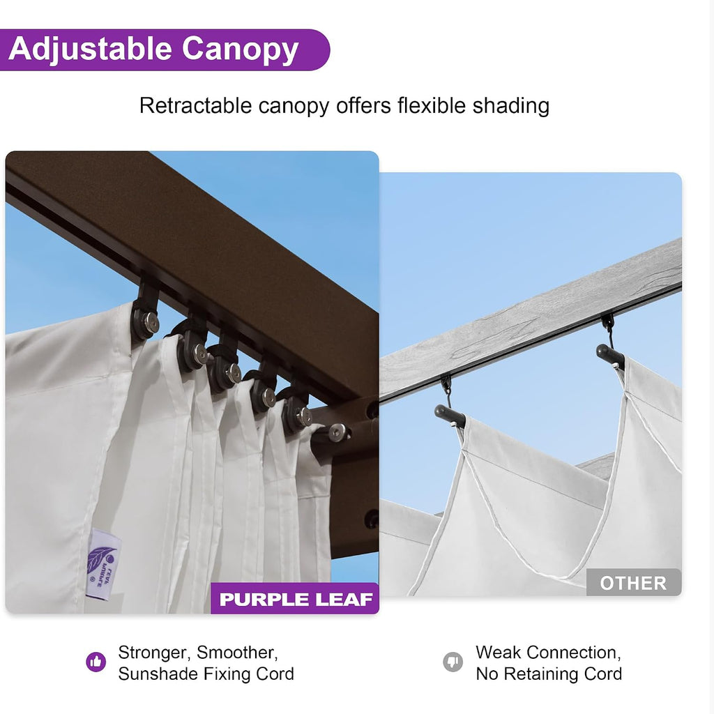 PURPLE LEAF 10' x 13' Outdoor Retractable Pergola Aluminum with Patio Sun Shade Canopy DIY Modern Heavy-Duty Bronze Shelter for Garden Yard Pavilion Grape Trellis Porch, White