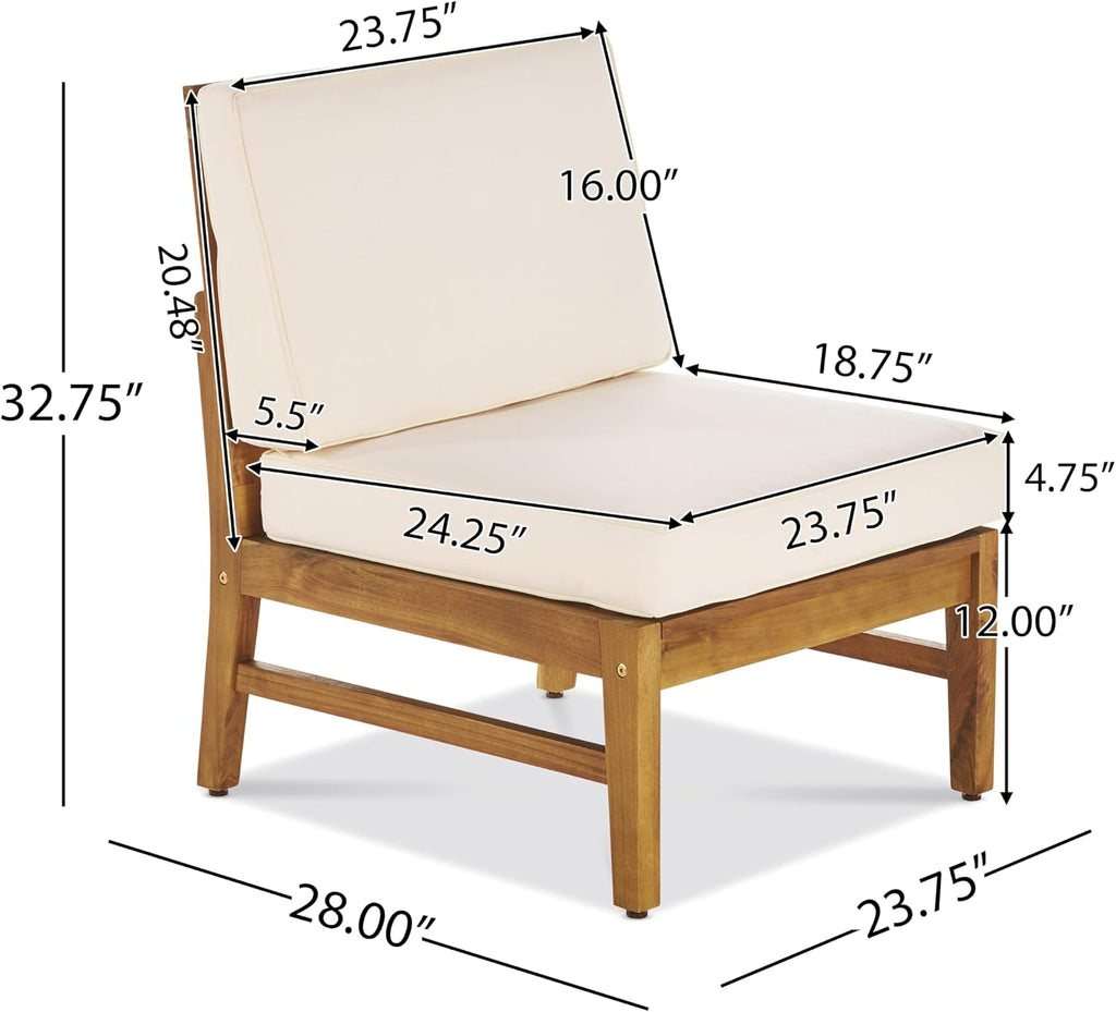 Christopher Knight Home Perla 5 Piece Patio Furniture Set, 5 Seater Acacia Wood Outdoor Corner Sofa Set, Patio Sectional Sofa Couch with Water Resistant Cushions, Teak+Cream