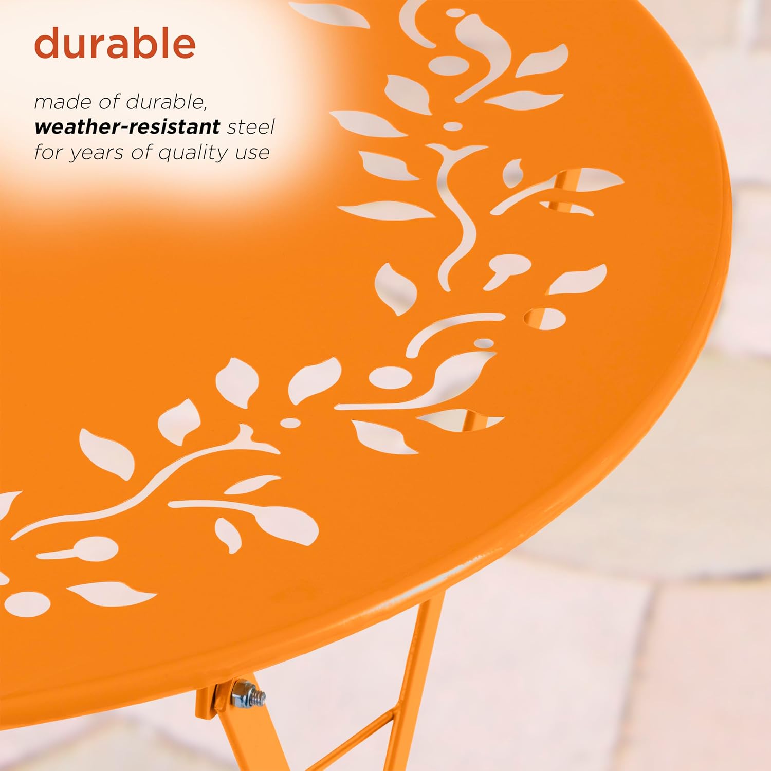 Alpine Corporation Indoor/Outdoor 3-Piece Bistro Set Folding Table and Chairs Patio Seating, Orange