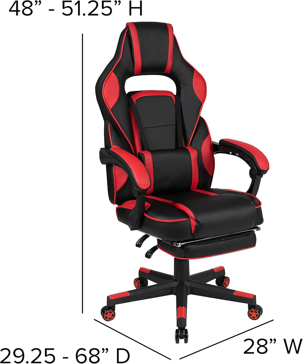 Flash Furniture X40 Gaming Chair Racing Ergonomic Computer Chair with Fully Reclining Back/Arms, Slide-Out Footrest, Massaging Lumbar - Red